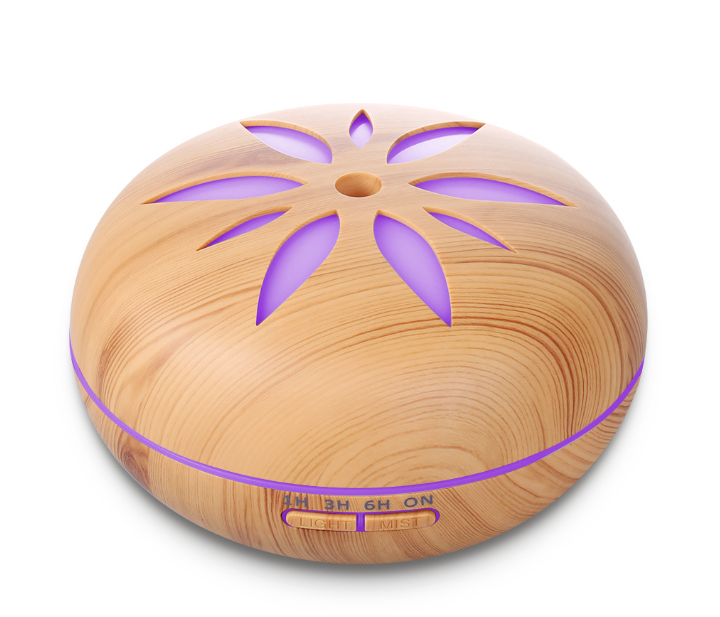 Wood Grain Essential Oil Diffuser with Flower Pattern, 500ml Capacity Censer Humidifier