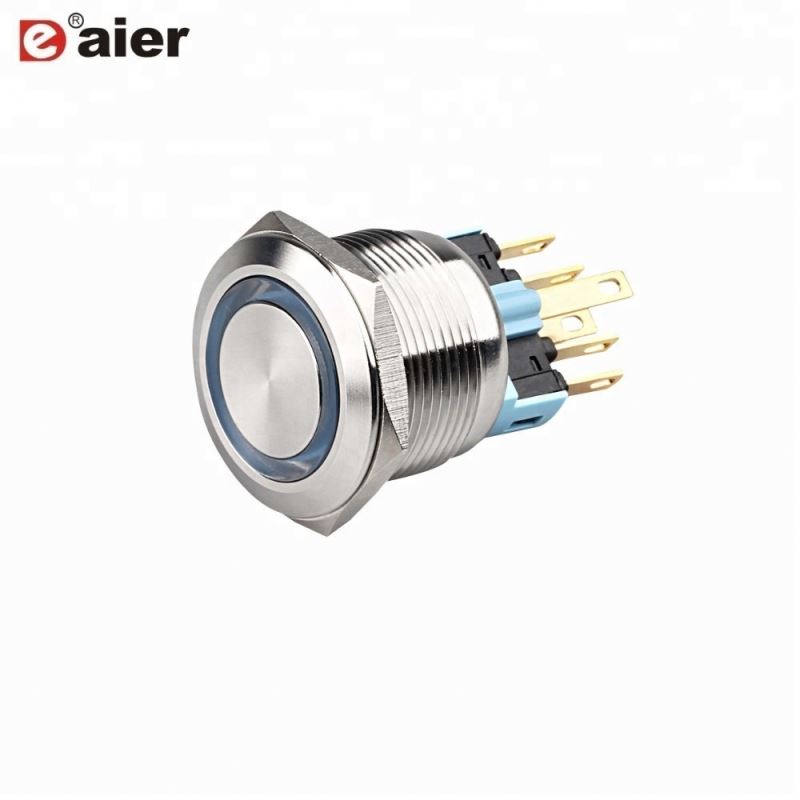 22MM SPDT 6Pin Momentary/Latching Flat Button Ring Illuminated Waterproof Metal Push Button Lamp Switches
