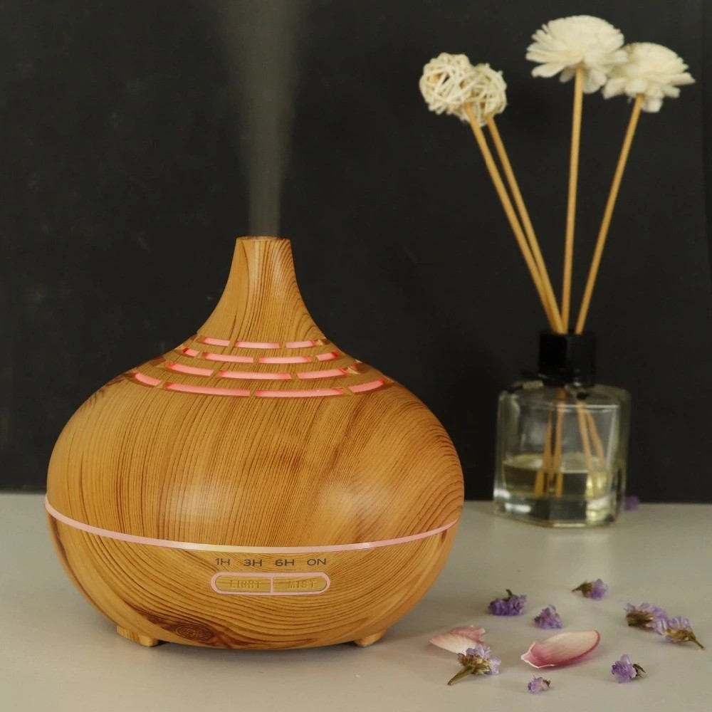 2 Colors Wood Grain Aroma Essential Oil Diffuser Ultrasonic Air Humidifier 450ml