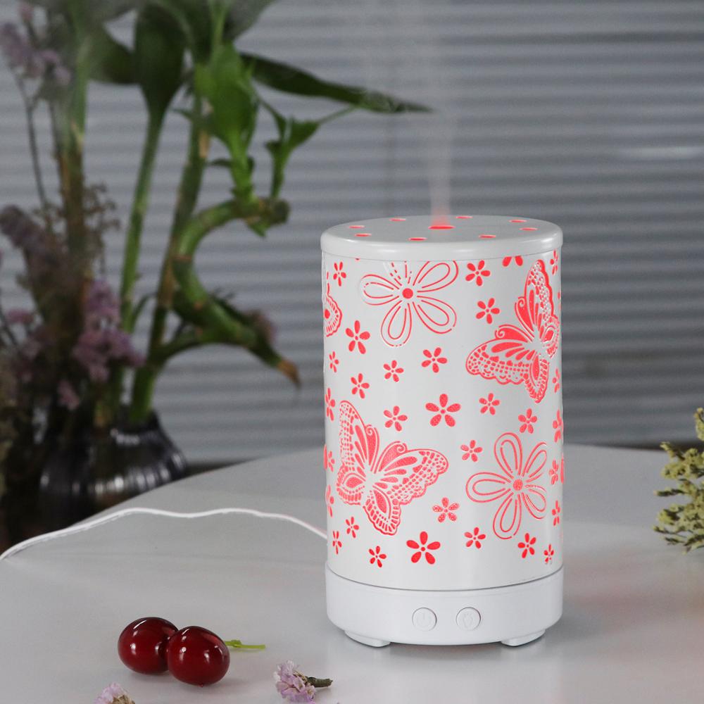 butterfly shape 3D 100 ml Metal Aromatherapy Oil Diffuser Ultrasonic Air Humidifier with Colorful LED Night Aroma Lamp Diffuser