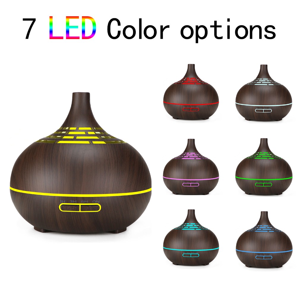 Home Ultrasonic Aroma Wood Grain Aromatherapy Whisper Quiet Cool Mist Humidifier with 7 Color LED Lights