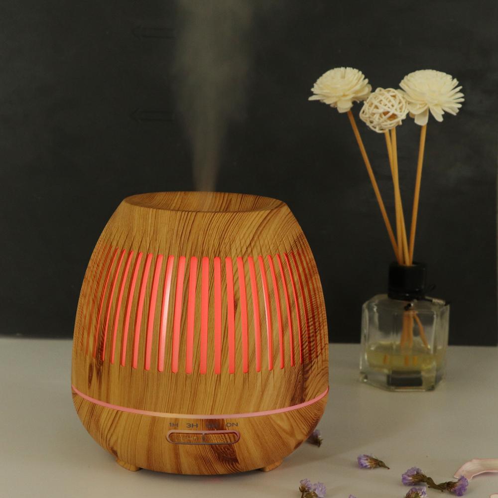 400ml Wood Grain Aromatherapy Diffuser Ultrasonic Cool Mist Humidifier with Color LED Lights Changing and Waterless Auto off