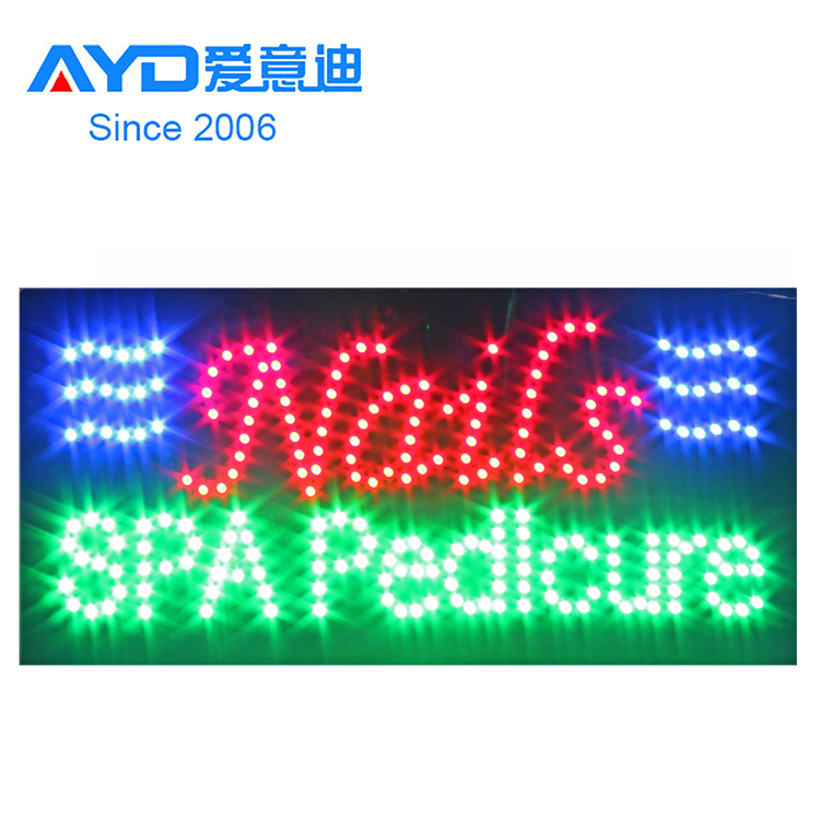 9*19'' LED Open Sign, Super Bright Eye Catching Nails Spa Pedicure Sign, Cheap Acrylic LED Sign