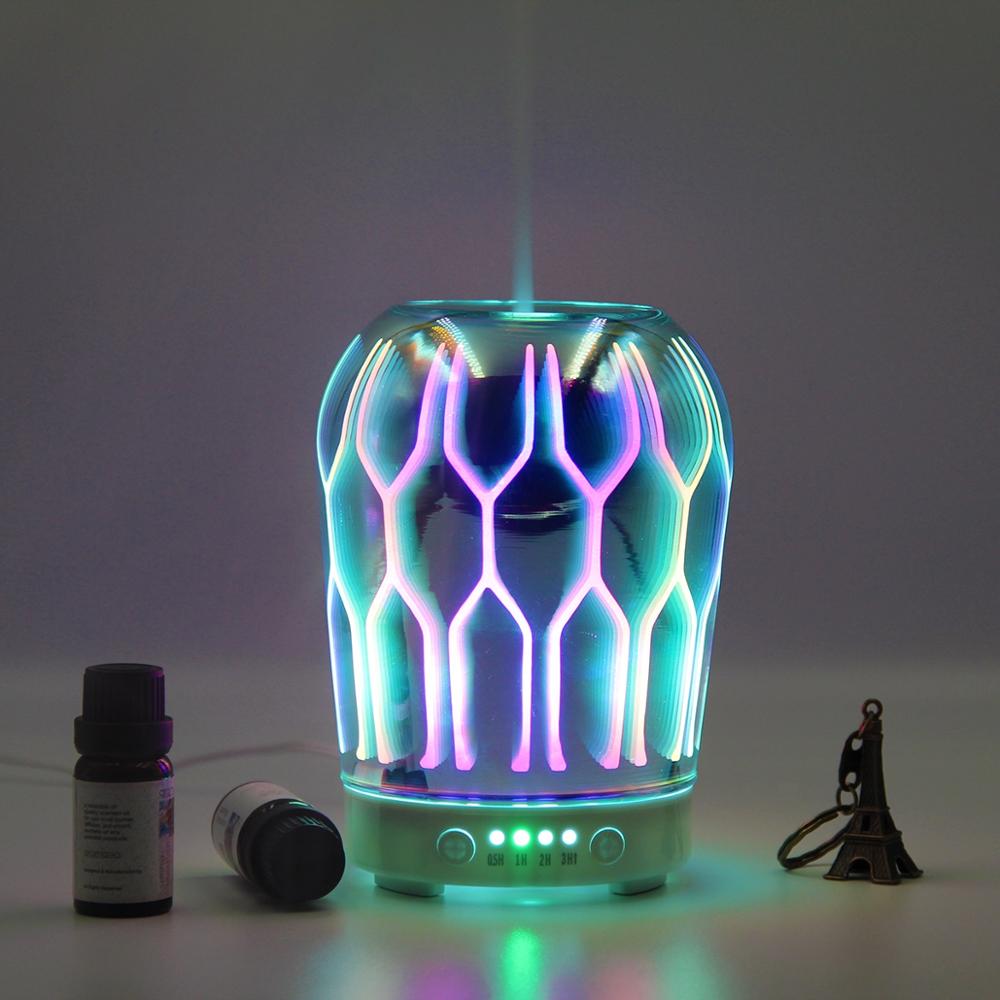 3D Oil Diffuser Glass Cool Mist Home 100ml Humidifier with 7 Color Led Change