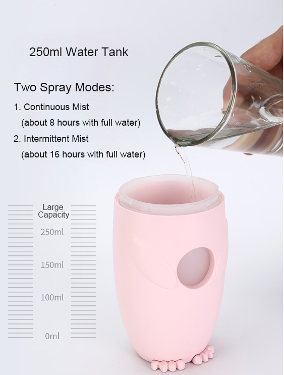 Mini Cool Leopard Humidifier with Warm Color LED Light, 250ml USB Car Purifier