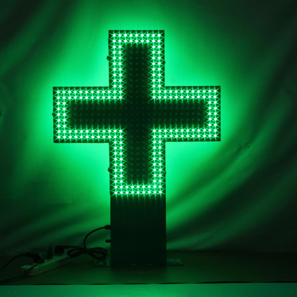 Waterproof Double Side 60*60cm Green Pharmacy Cross LED Advertising Display