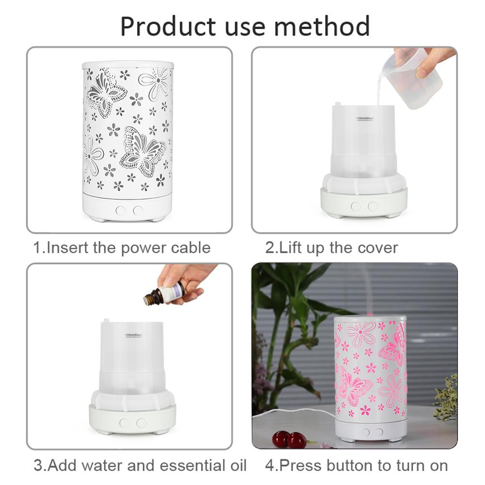 New Design 2019 Metal Essential Oil Diffuser Aromatherapy with Butterfly &Flower Bright Candle Light Soothing Cool Mist Diffuser