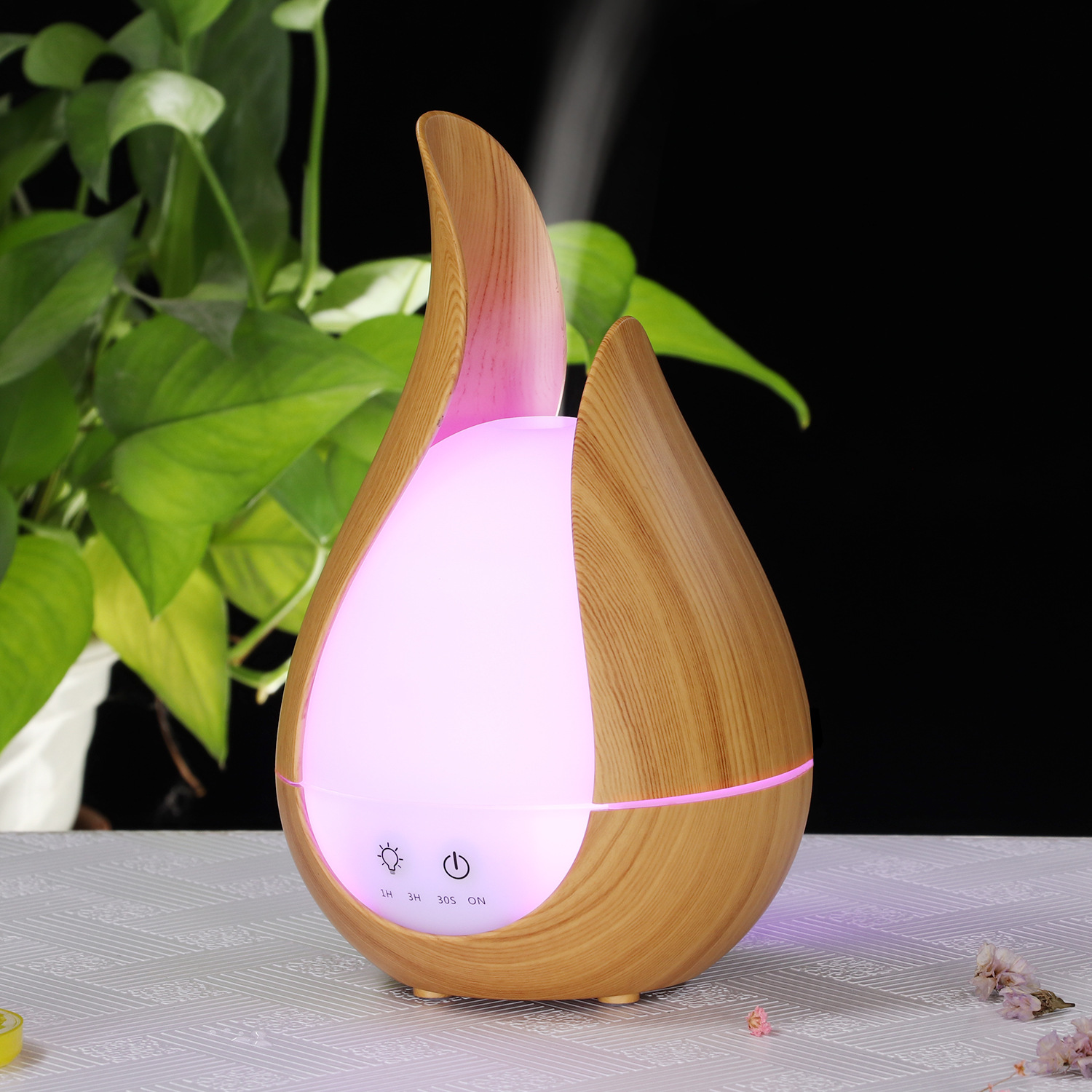 200ml Flower Evaporative Humidifier Wood Grain Essential Oils Diffuser for Home Office Hotel Spa BabyRoom Yoga