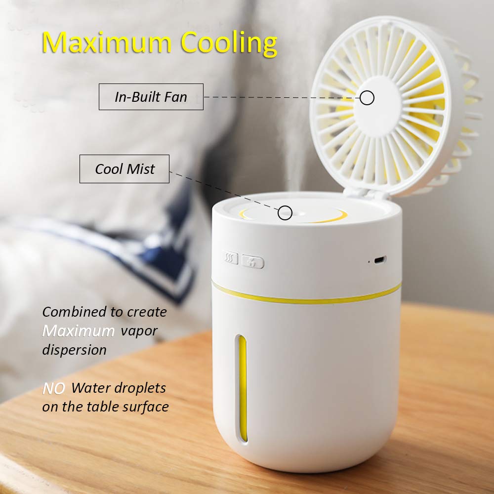 Outdoor Use Mist Cooling Fan, Mini USB Humidifier Battery Operated Fan with Night Light