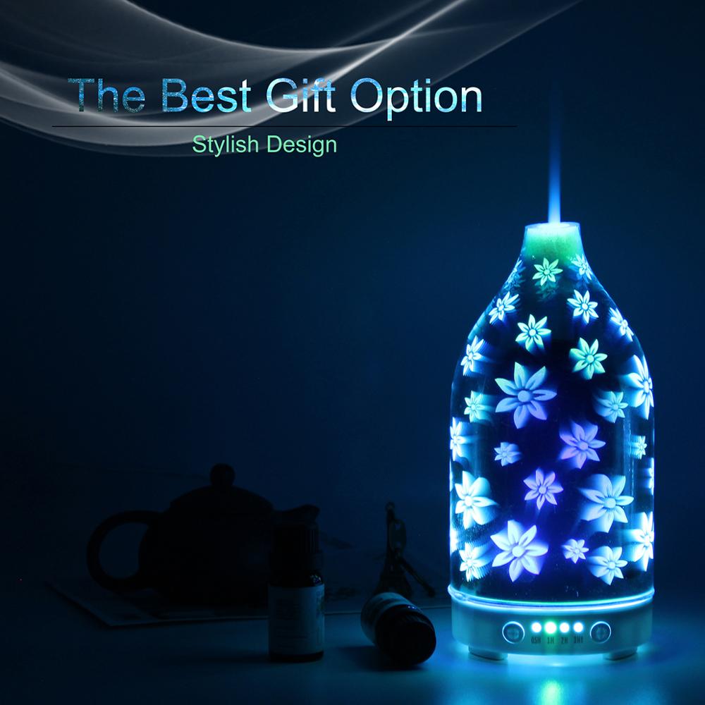 Home & Gift Beautiful Glass Aroma Diffuser,  100ml Essential Oils 3D Ultrasonic Diffuser