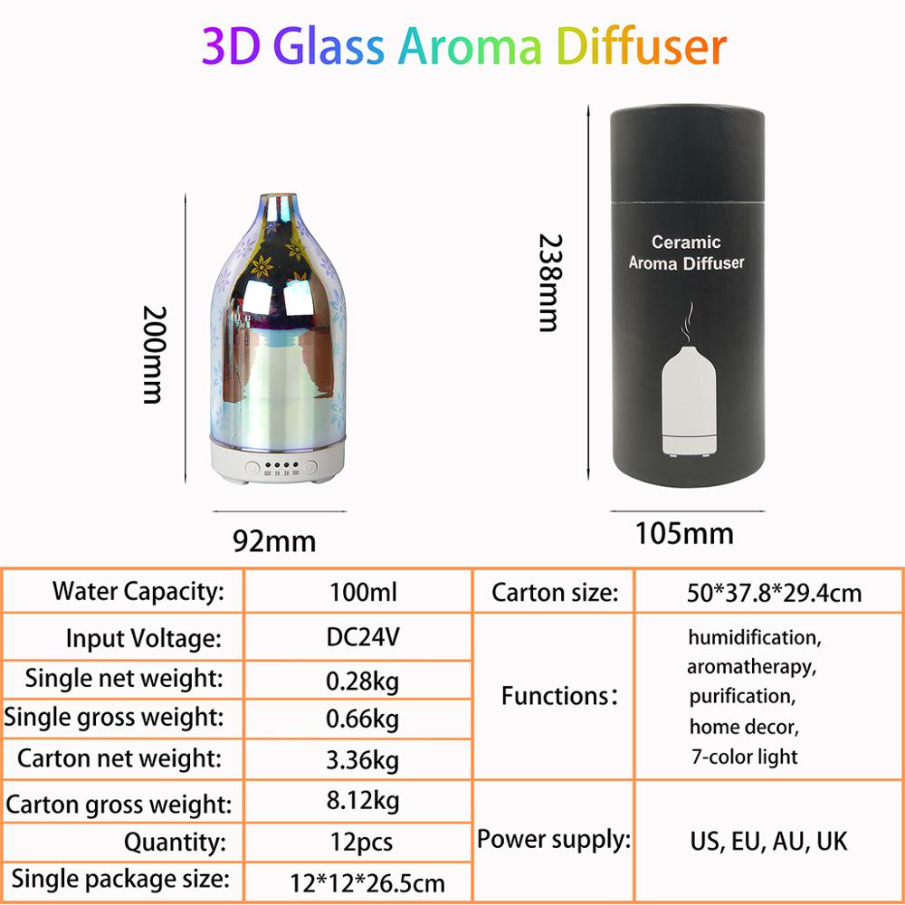 Home & Gift Beautiful Glass Aroma Diffuser,  100ml Essential Oils 3D Ultrasonic Diffuser