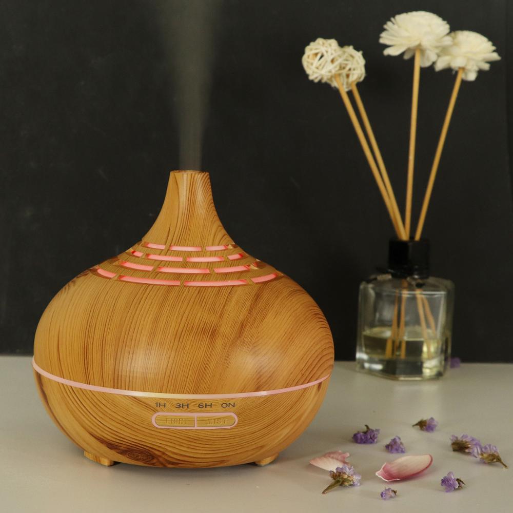 New Design Hallow-out Wood Grain Ultrasonic Diffuser 400ml Essential Oils Cool Mist Humidifiers with Timer Adjustable Diffuser