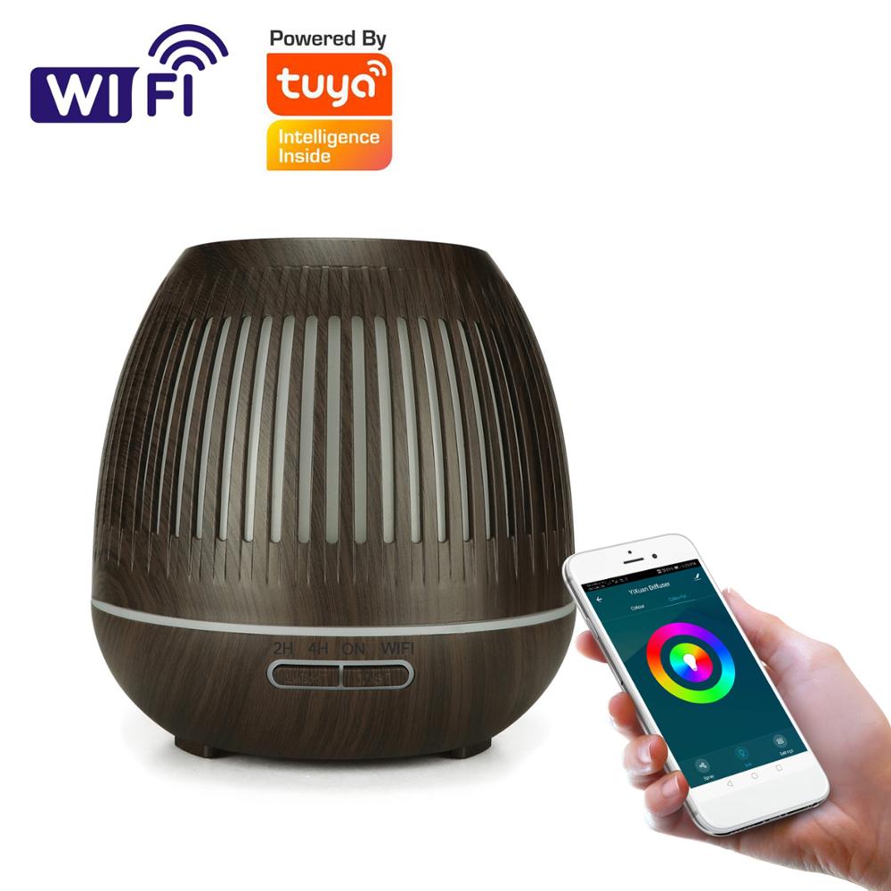 Tech Smart WiFi Essential Oil Diffuser,Compatible with Alexa & Google Home,App Control,400ml Dark Wood Grain