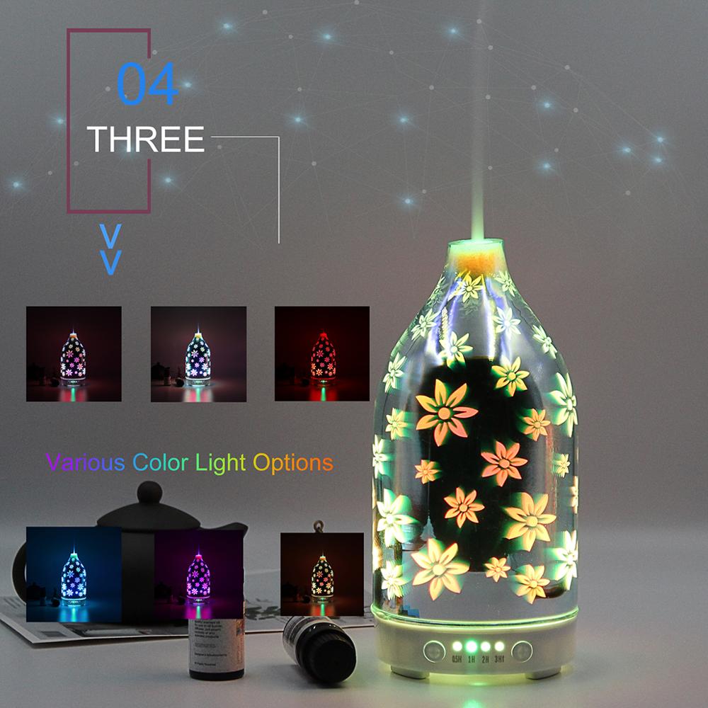 Flower 3D Glass Aroma Essential Oil Diffuser with  CE ROSH Certificate