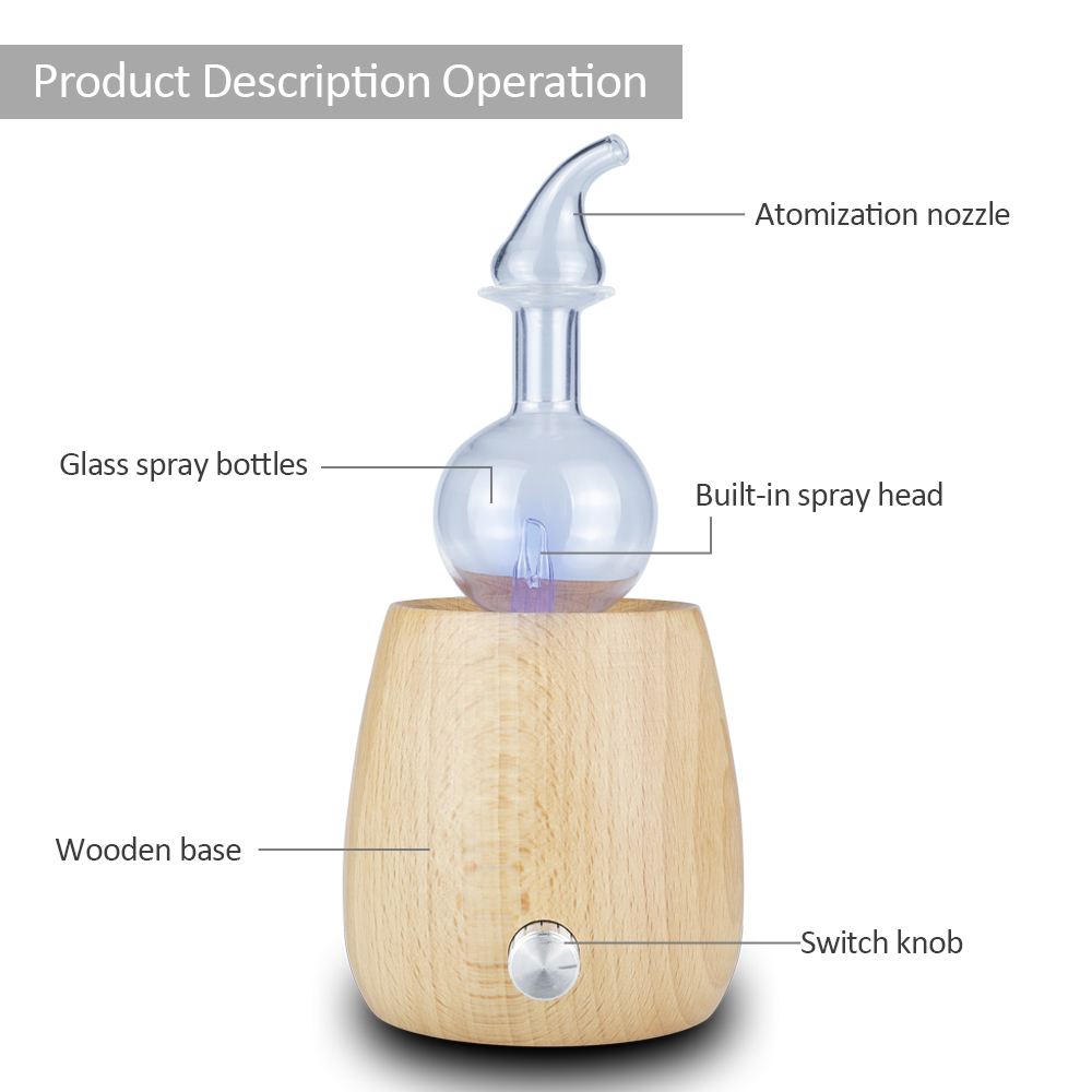 Pure Handmade Wood Glass Nebulizing Essential Oil Diffuser Aroma Air Freshener