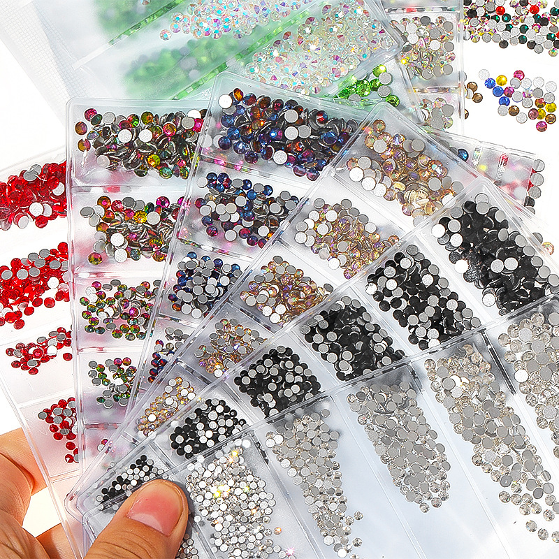 2019 Hot Sale Glitter Mix Size Multi-color Round Flatback No-hox Rhinestone Crystal For Nail