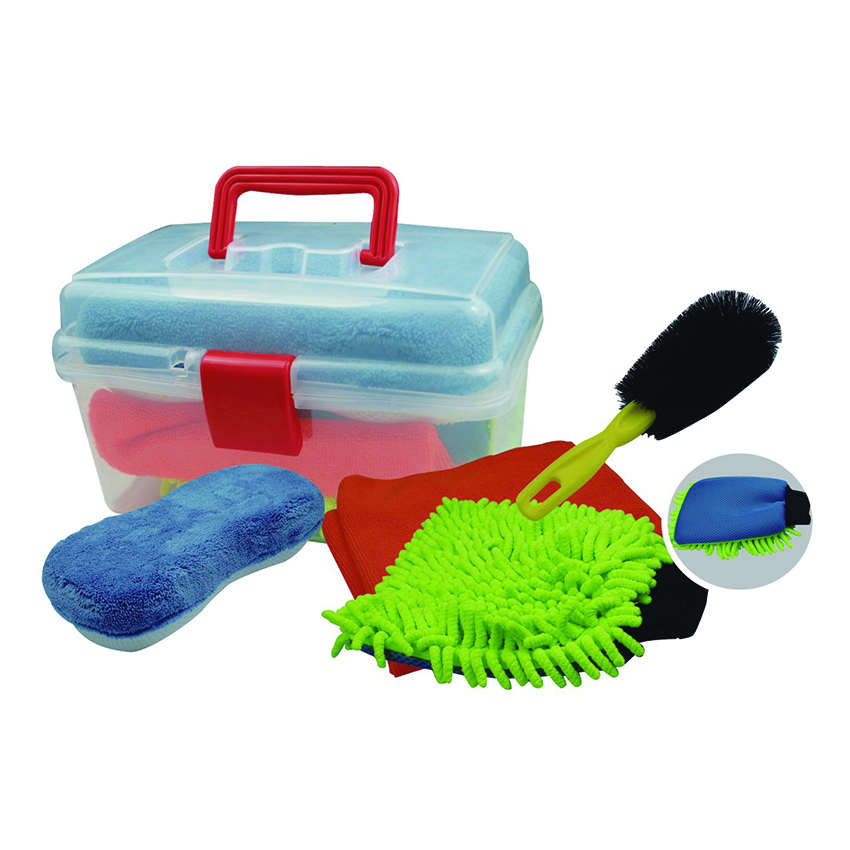 Wholesale 5pcs car wash tool kits Chenille glove/microfiber sponge/cloth/car brush