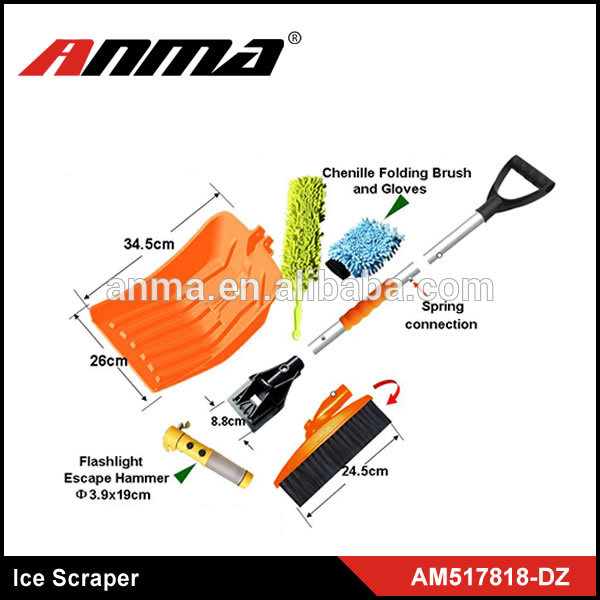 Multi-functional auto plastic ice scraper with glove