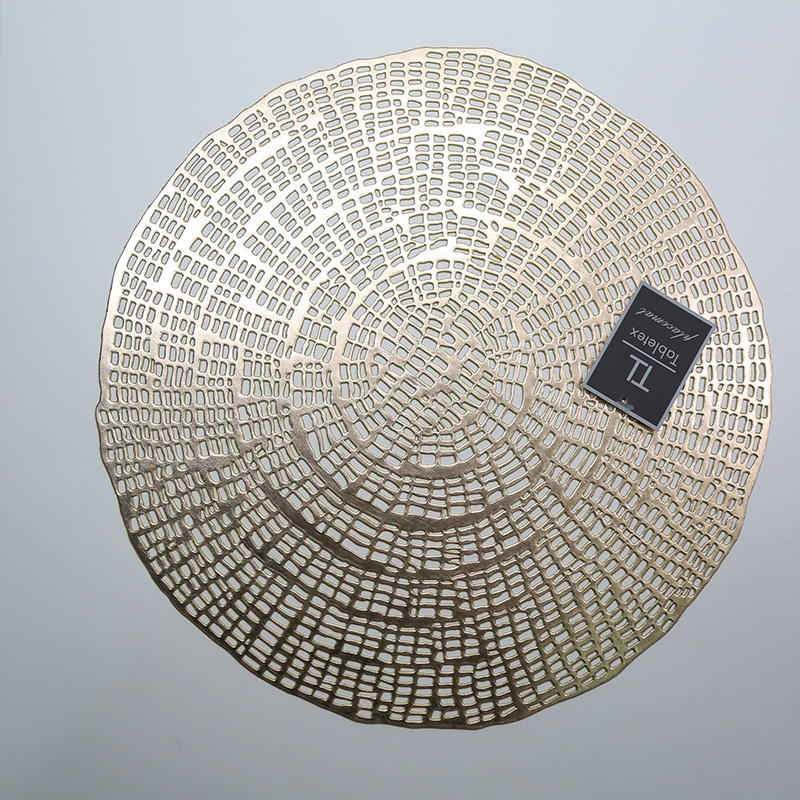 PVC Pressed Vinyl Gold/Silver Round Hollow Placemat for Tableware Decorative placemats Table mats