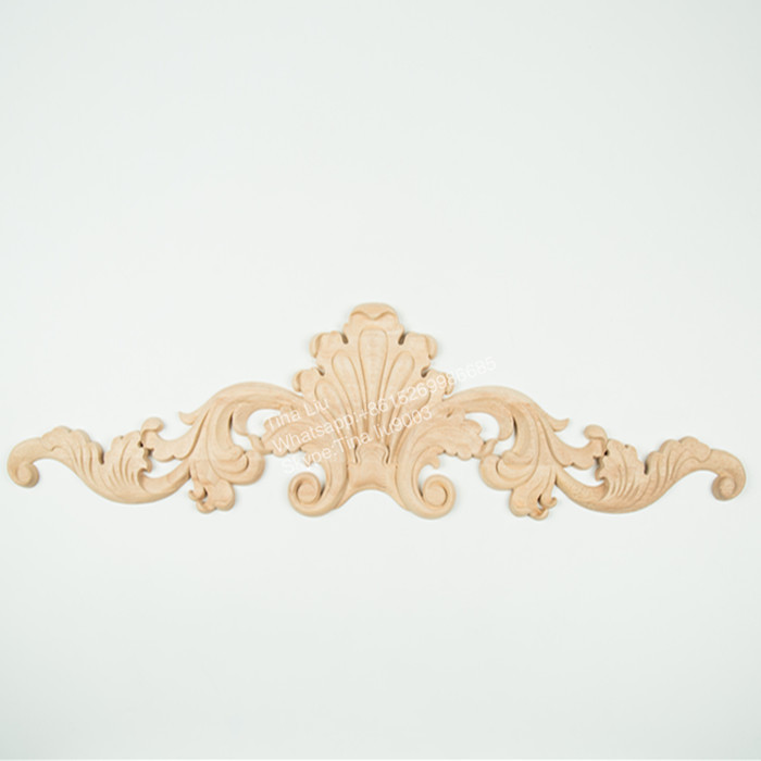 Home Door Decor Wood Carved Long Applique Frame Corner Onlay Unpainted Furniture