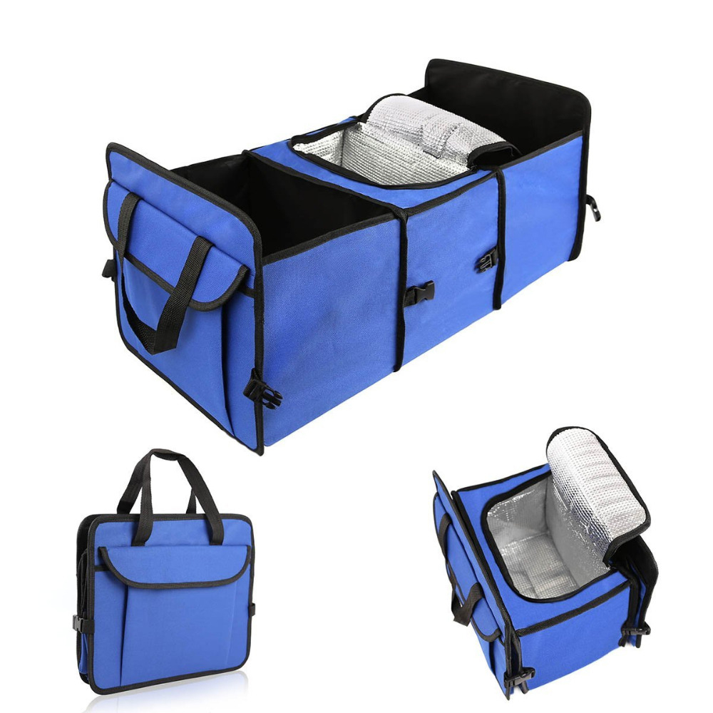 Bright Blue Collapsible Cargo Storage Car Boot Organiser with ice bag