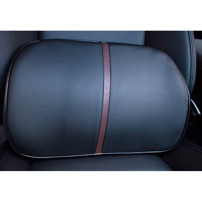 Comfortable Leather Car Headrest & Lumbar Support Pillow in Brown Color