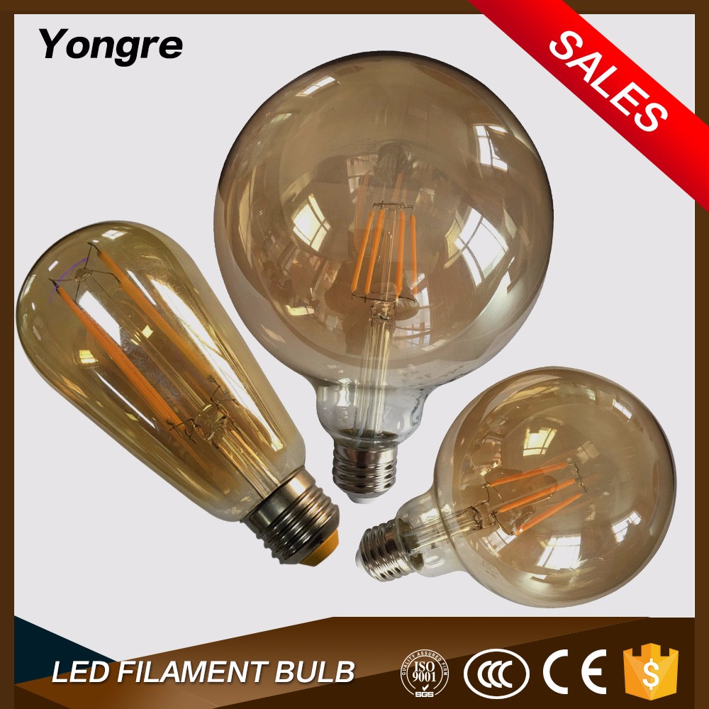 Factory price dimmable 50000 hours e26/e27 CE smoke color glass led filament bulb