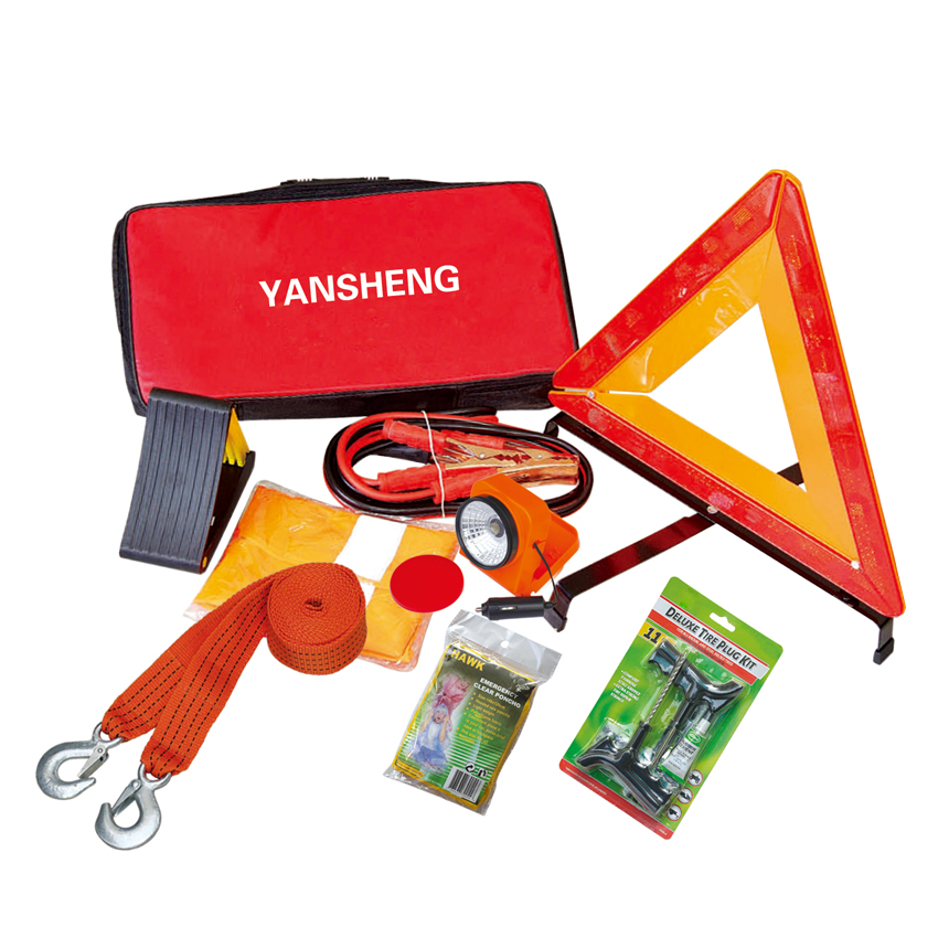 first aid kit car safety emergency kit roadside assistant tools, car emergency tool kit with air compressor