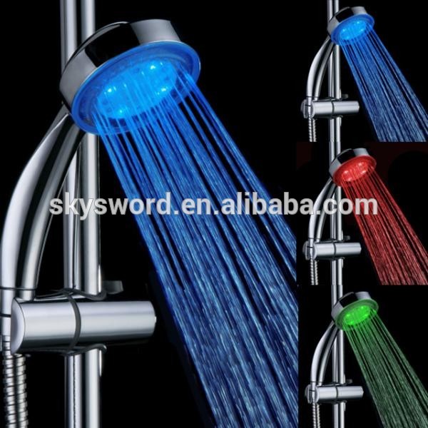 3 Color led shower head with Temperature Sensor used in bathroom and Hotel