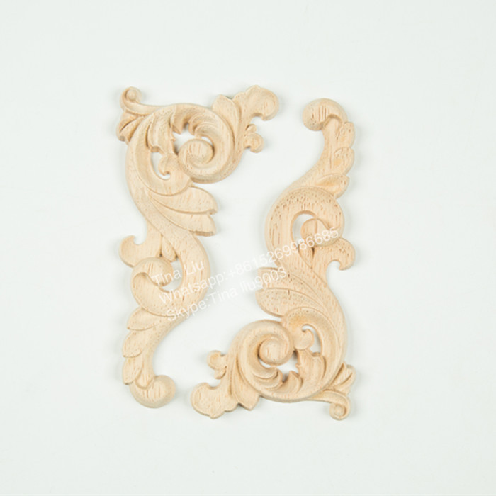 Rubber Wood Carved Corner Onlay Applique Furniture Unpainted Home Door Wall Cabinet Frame Decor