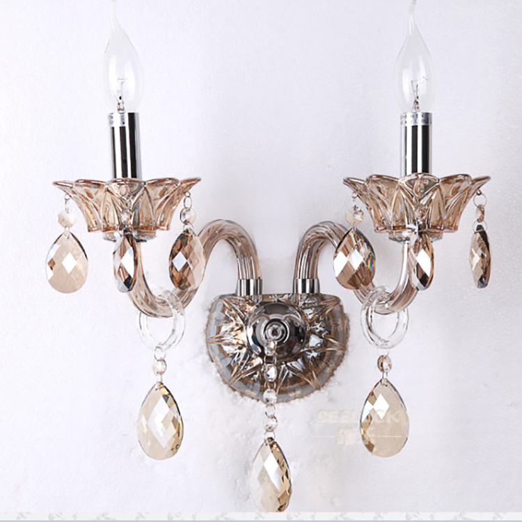 Milan Design Clear Crystal Iron Horn Bedroom Led Wall Bracket Light