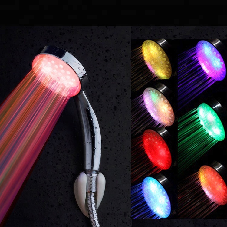 Water saving Multiple Colors lighting ABS Plastic home smart led temperature sensing shower head