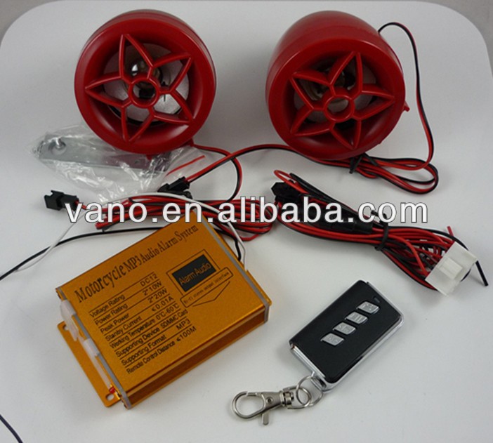 Factory wholesale waterproof mp3 audio 2 way motorcycle alarm