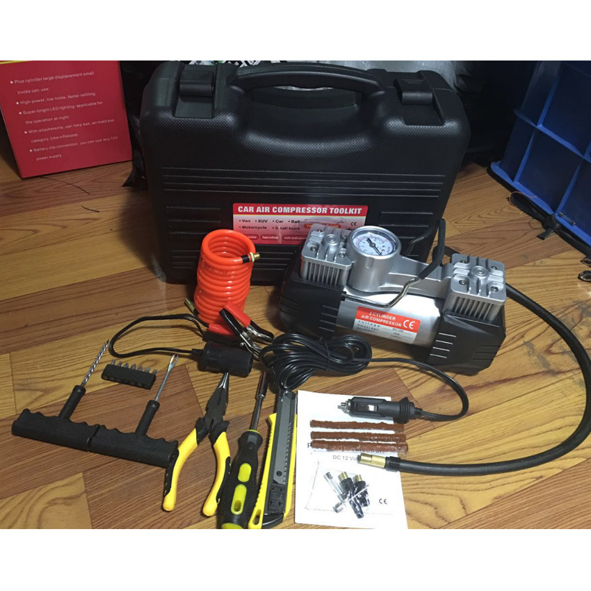 Double Cylinder Car Air Compressor With Battery Clamp