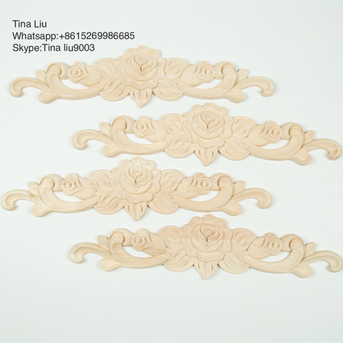 Wood Carving Applique Unpainted Flower Applique Door Corner Decoration Onlay Furniture Cabinet