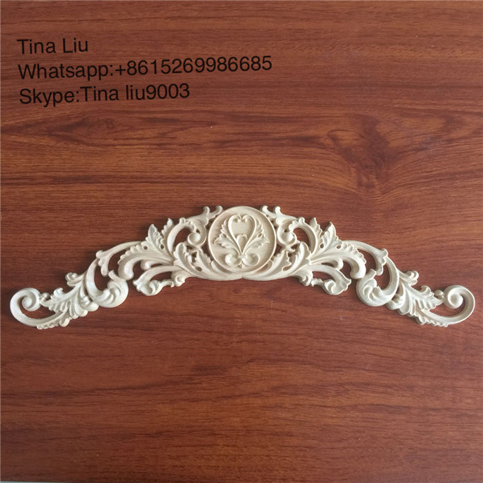 Decorative wood onlays elegant carved flower onlay unpainted applique