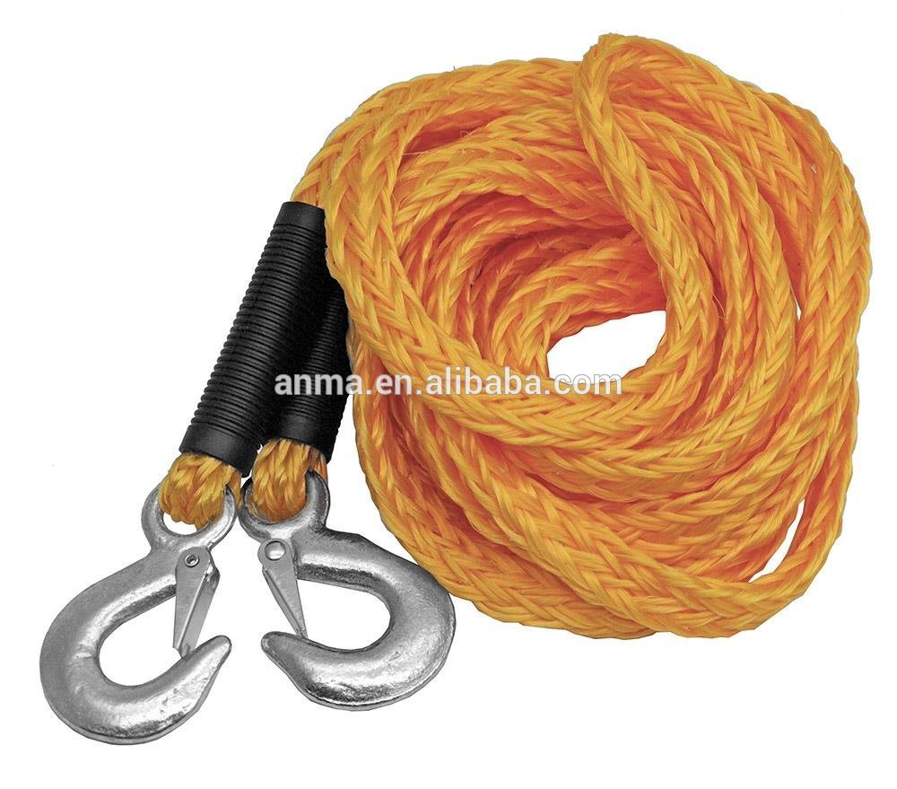 Elastic polyester car tow rope with metal hook