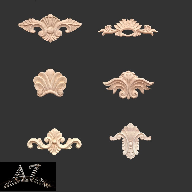 wood appliques flower carving Decorative center small wood crafts appliques