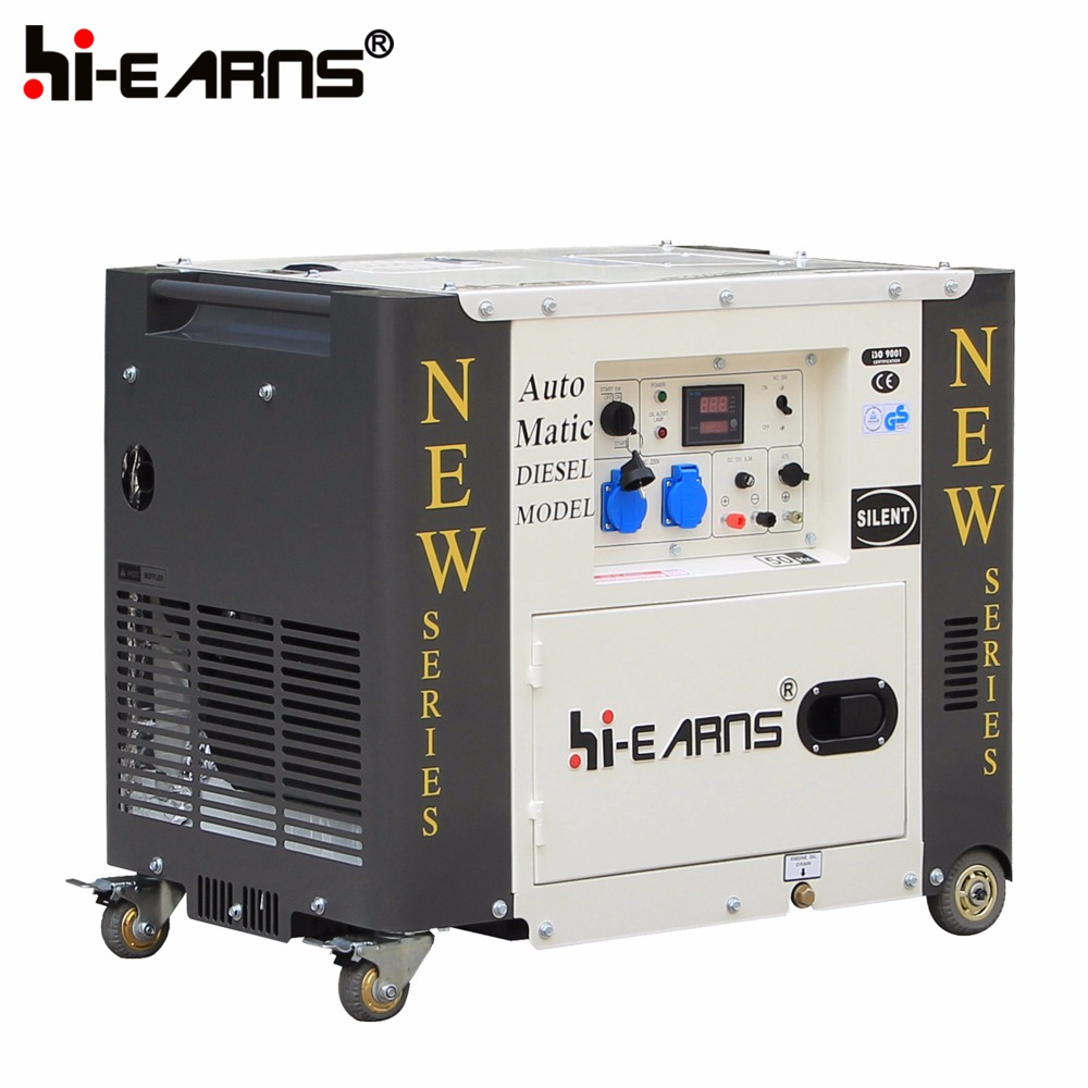 Air-cooled silent diesel generator DG6500SE yellow color with silver color panel