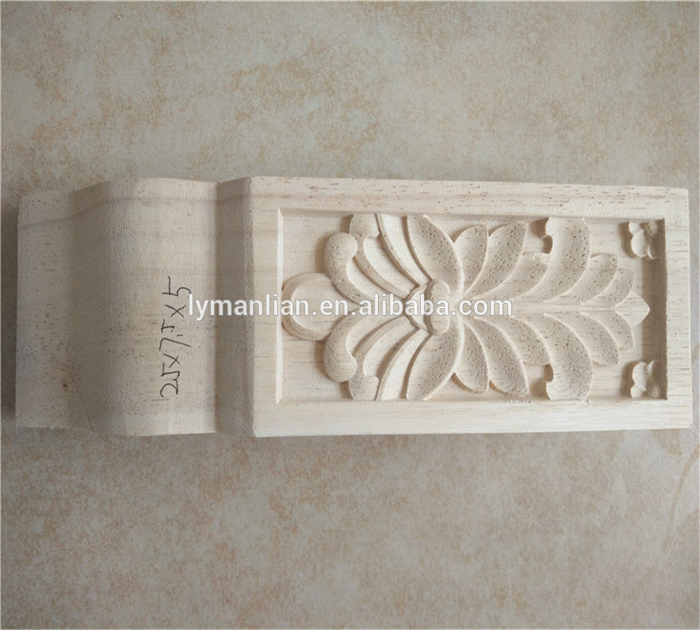 Wood Carved craft Unpainted Furniture Home Decor orthogon shape applique