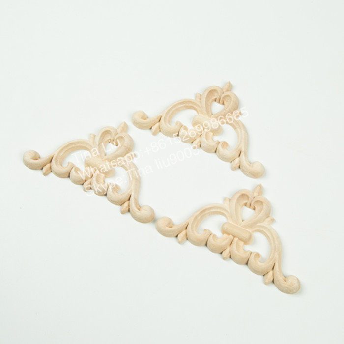 Wood Carving Applique Unpainted Flower Applique Door Corner Decoration Onlay
