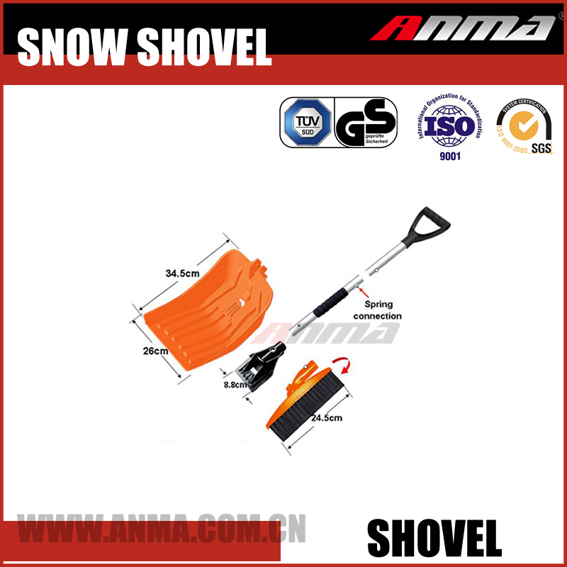 Multi function garden car plastic snow shovel aluminum telescopic folding handle heated snow shovel with brush