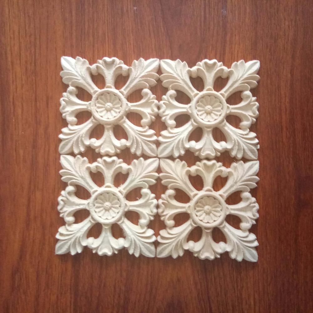 Solid wood engraving square decorative flower European applique