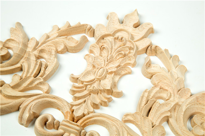 Unpainted wood carved acanthus leaves Applique Frame Onlay Furniture Decoration