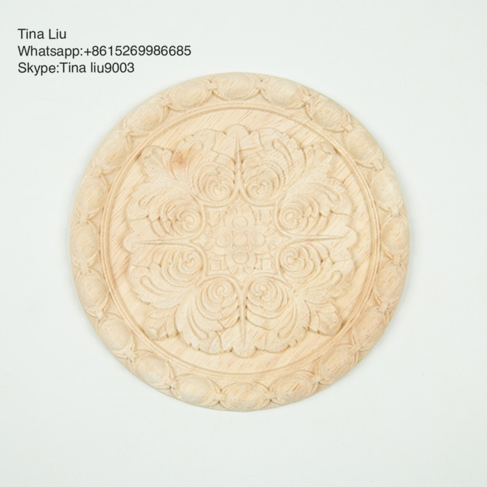 Sun Flower Natural Wood Carving Round Rosette Applique