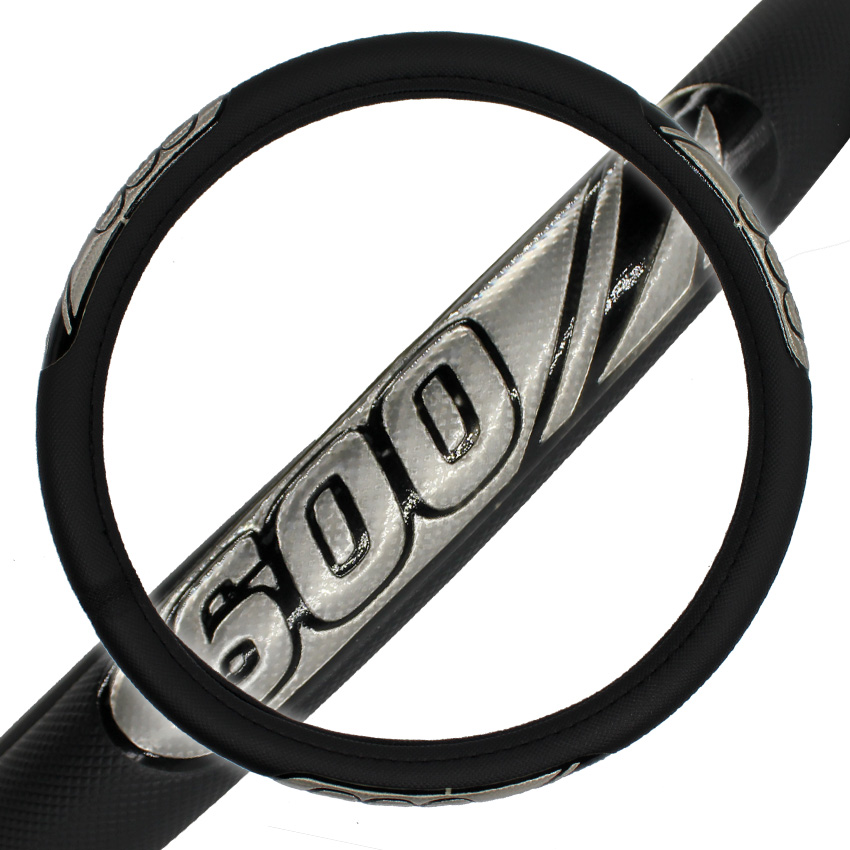Black rubber ring steering wheel cover 38cm silver color