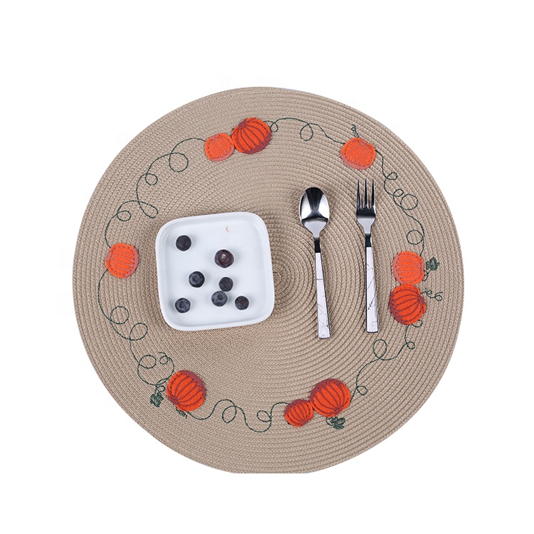 Tabletex Polypropylene Round Woven  Placemat Embroidery Designs On straw PP Placemat Heat Resistant Dinner Placemat