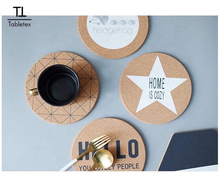 Kitchen Accessories Decoration Custom Home Table Cork Placemats And Wholesale Blank Printed Cork Wood Coaster For Drinks