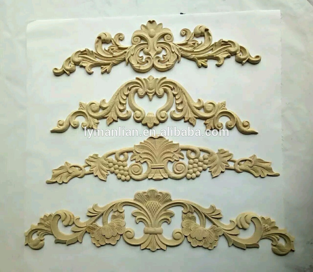 Wood carving acanthus large horizontal cabinet onlay appliques