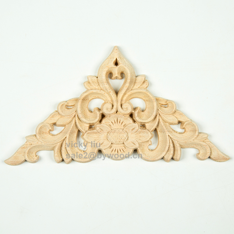 Wood appliques furniture decorate triangle edge carving flower wood onlay